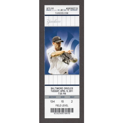 Vladimir Guerrero HR-445 - 2011-07-30 G2 New York Yankees vs Baltimore Orioles Full Season Ticket - A.J. Burnett