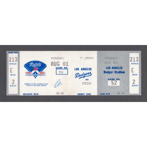 Johnny Bench Game 2127 - 1983-08-01 Los Angeles Dodgers vs Cincinnati Reds Full Season Ticket - Rick Monday HR-240 LAST in Dodger Stadium