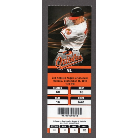 Vladimir Guerrero LAST HR 449 HOF - 2011-09-18 Baltimore Orioles vs Los Angeles Angels Full Season Ticket - Nick Markakis