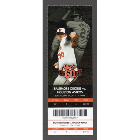 Adam Jones 500th RBI 2014-05-11 Baltimore Orioles vs Houston Astros Full Season Ticket Chris Tillman & Jim Palmer HOF