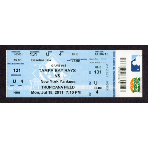 Derek Jeter HIT 3008 Passes Al Kaline on ALL-TIME Hit List - 2011-07-18 Tampa Bay Rays vs New York Yankees Full Box Office Ticket - Mariano RIvera S