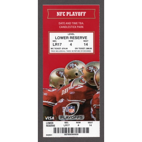 2011 NFL NFC Divisional Playoff 2012-01-14 San Francisco 49ers vs New Orleans Saints Full Season Ticket Drew Brees Candlestick Park