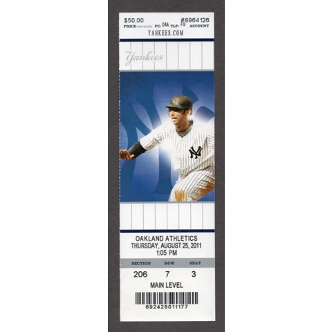 3 Grand Slams by One Team 2011-08-25 New York Yankees vs Oakland Athletics Full Season Ticket Jorge Posada