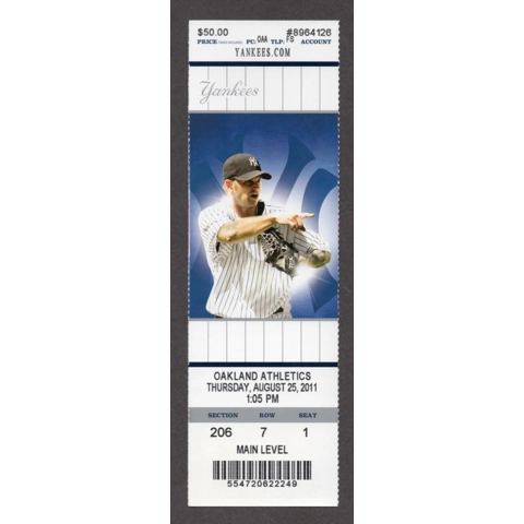 3 Grand Slams by One Team 2011-08-25 New York Yankees vs Oakland Athletics Full Season Ticket A.J. Burnett