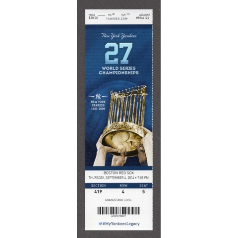 David Ortiz 2-HR 462-463 - 2014-09-04 New York Yankees vs Boston Red Sox Full Season Ticket - Chase Headley HR 91 LAST WALKOFF - TROPHY
