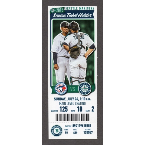 TRIPLE PLAY 3-6-2-2 Guiterrez HR 70 WALKOFF - 2015-07-26 Seattle Mariners vs Toronto Blue Jays Full Season Ticket - Felix Hernandez Mike Zunino