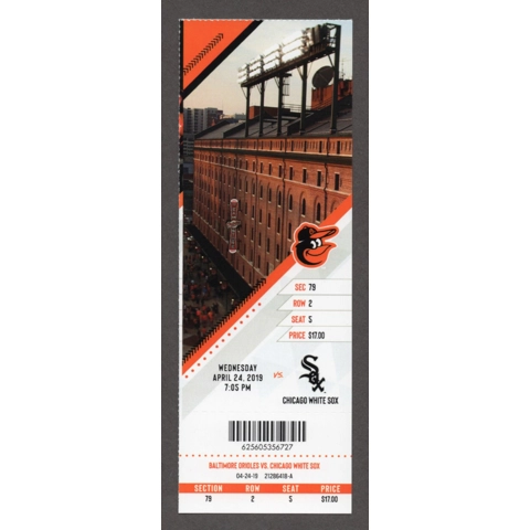 Steve Wilkerson HR 1 Baltimore Orioles vs Chicago White Sox 2019-04-24 Full Season Ticket John Means 1st Home WIN