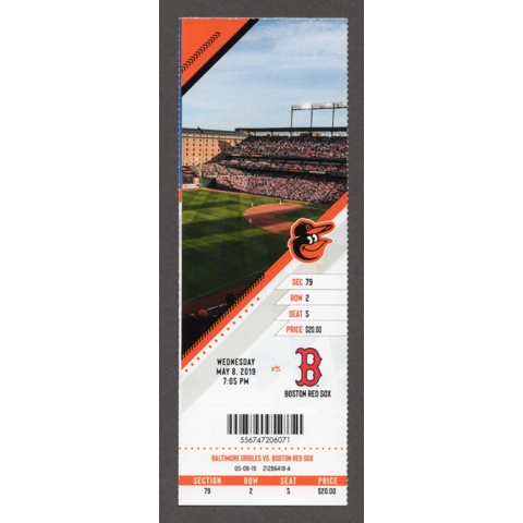 Mookie Betts HR 117 - 2019-05-08 Baltimore Orioles vs Boston Red Sox Full Season Ticket - Andrew Benintendi HR 42 - Heath Hembree 1st SAVE