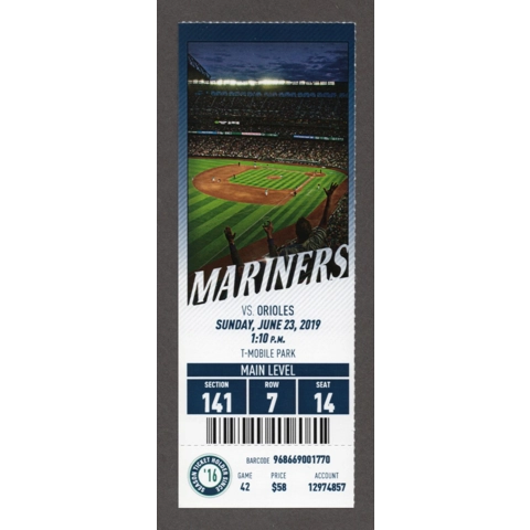 Yusei Kikuchi WIN 4 - 2019-06-23 Seattle Mariners vs Baltimore Orioles Full Season Ticket - Austin Nola 1st RBI - J.P. Crawford HR 5