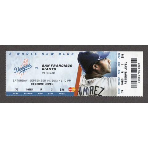 Nick Buss MLB Debut 2013-09-14 Seattle Mariners vs Los Angeles Dodgers Full Unused Ticket - Pence GSLAM - Ehire Adrianza 1st HIT - Hanley Ramirez