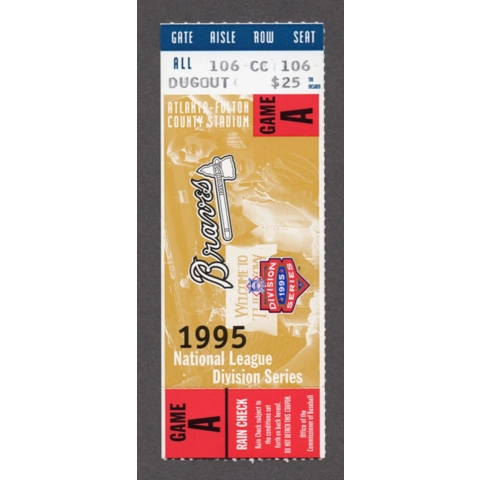 1995 NLDS1 Game 3 Atlanta Braves vs Colorado Rockies 1995-10-06 Ticket Stub Eric Jones 1st PS HR Chipper Jones 95 WORLD SERIES CHAMPIONS