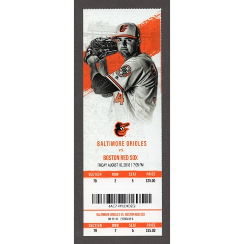 Cedric Mullins MLB Debut - 2018-08-10 Baltimore Orioles vs Boston Red Sox Full Season Ticket - Kevin Gausman