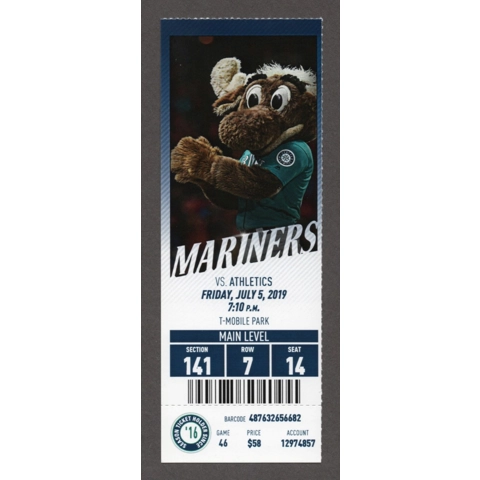 Liam Hendriks SAVE 5 - 2019-07-05 Seattle Mariners vs Oakland Athletics Full Season Ticket - Frank Barreto HR 8 - Tom Murphy HR 19