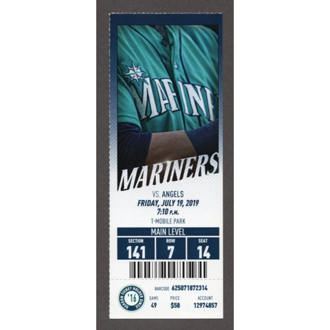 Mike Leake 1-Hitter WIN 101 SHUTOUT 2019-07-19 Seattle Mariners vs Los Angeles Angels Full Season Ticket - Daniel Vogelbach Multi HR 26, 27 6RBI