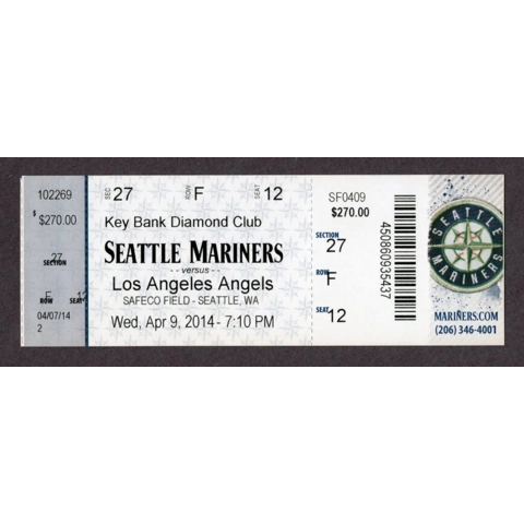 Albert Pujols HR 494 The Machine 2014-04-09 Seattle Mariners vs Los Angeles Angels Full Unused Ticket - Combined 1-Hitter SHUTOUT - Diamond Club RARE!
