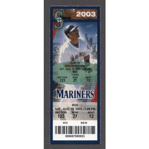 Dan Wilson LAST TRIPLE 2003-08-16 Seattle Mariners vs Boston Red Sox Full Season Ticket Pedro Martinez WIN Brian Sweeney MLB Debut - Edgar Martinez