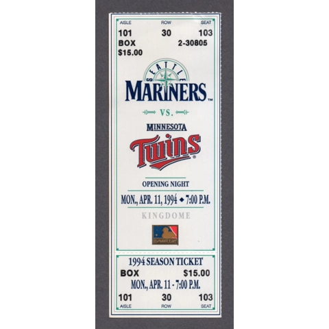 Dan Wilson 1st TRIPLE SEATTLE DEBUT OPENING NIGHT 1994-04-11 Seattle Mariners vs Minnesota Twins Full Season Ticket KINGDOME