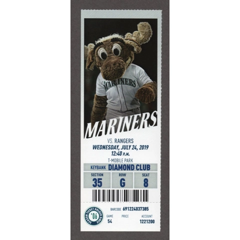Tim Lopes MLB Debut 2019-07-24 Seattle Mariners vs Texas Rangers Full DIAMOND CLUB Season Ticket Daniel Vogelbach Multi HR 28 29 Mariner Moose