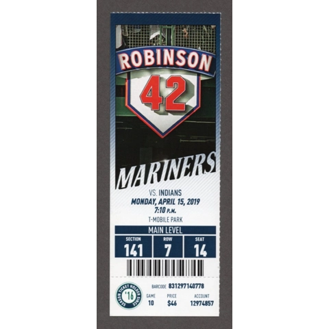 Jackie Robinson Day 2019-04-15 Seattle Mariners vs Cleveland Indians Full Season Ticket Edwin Encarnacion HR 385 Jose Ramirez HR 88