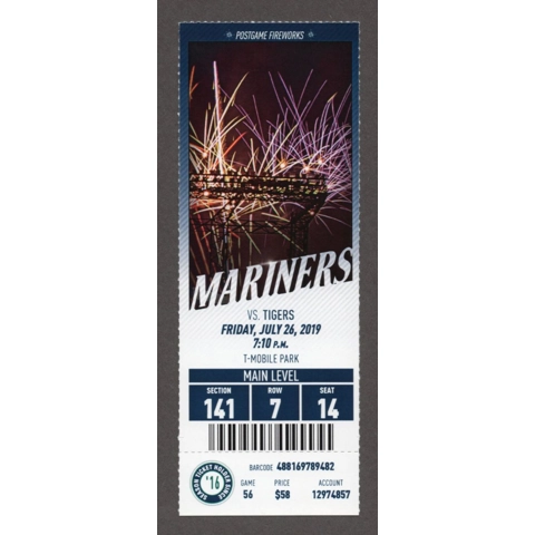 Ryan Court MLB DEBUT 2019-07-26 Seattle Mariners vs Detroit Tigers Full Season Ticket - Austin Nola 1st SACRIFICE HIT - Mallex Smith WALKOFF HIT