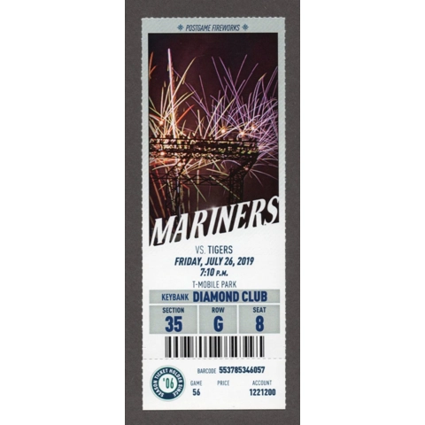 Ryan Court MLB DEBUT 2019-07-26 Seattle Mariners vs Detroit Tigers Full DIAMOND CLUB Season Ticket Austin Nola 1st SACRIFICE HIT Tom Murphy HR 20