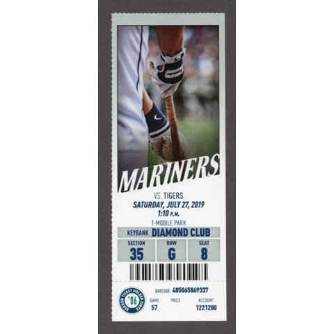 Ryan Court 1st START HIT RBI 2B 2019-07-27 Seattle Mariners vs Detroit Tigers DIAMOND CLUB Season Ticket Austin Nola 1st TRIPLE Marco Gonzales WIN 30