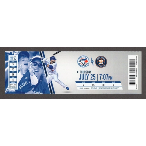 Mark Buehrl WIN 180 SHUTOUT GEM 2013-07-25 Toronto Blue Jays vs Houston Astros Full Season Ticket Jose Bautista