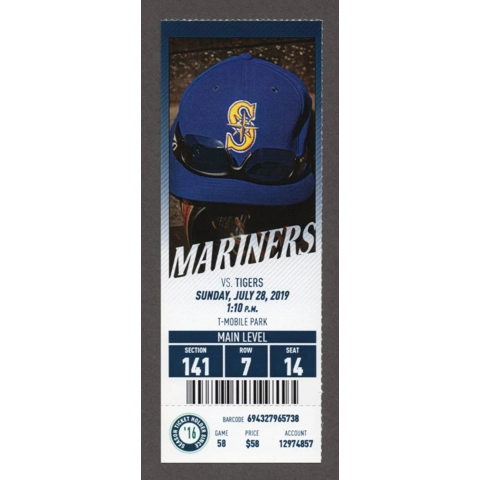 Domingo Santana HR 74 Seattle Mariners vs Detroit Tigers 2019-07-28 Full Season Ticket J.P. Crawford WALKOFF HIT Niko Goodrum HR 26