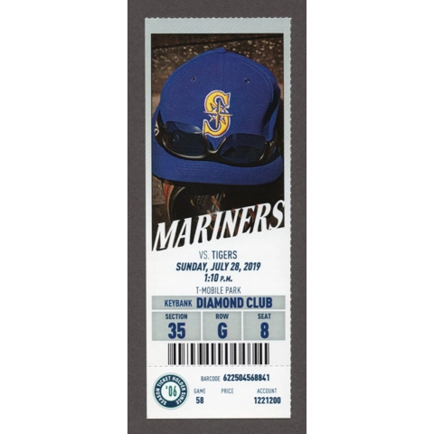 Domingo Santana HR 74 Seattle Mariners vs Detroit Tigers 2019-07-28 Full DIAMOND CLUB Ticket J.P. Crawford WALKOFF HIT Niko Goodrum HR