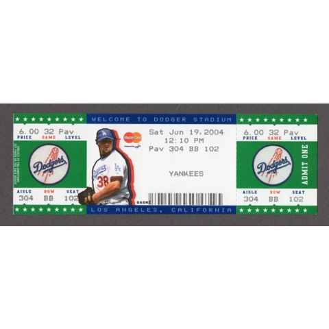 Hideki Matsui HR 28 2004-06-19 Los Angeles Dodgers vs New York Yankees Full Unused Season Ticket Nomo LAST HR Brad Halsey MLB Debut Eric Gagne CYA-1