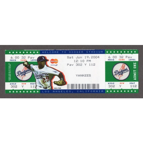 Adrian Beltre 159th DOUBLE 2004-06-19 Los Angeles Dodgers vs New York Yankees Full Unused Season Ticket Nomo Hideki Matsui HR Brad Halsey MLB Debut