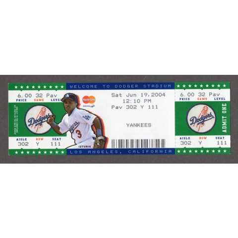 Cesar Izturis 360th HIT 2004-06-19 Los Angeles Dodgers vs New York Yankees Full Unused Season Ticket Nomo Hideki Matsui HR Brad Halsey MLB Debut