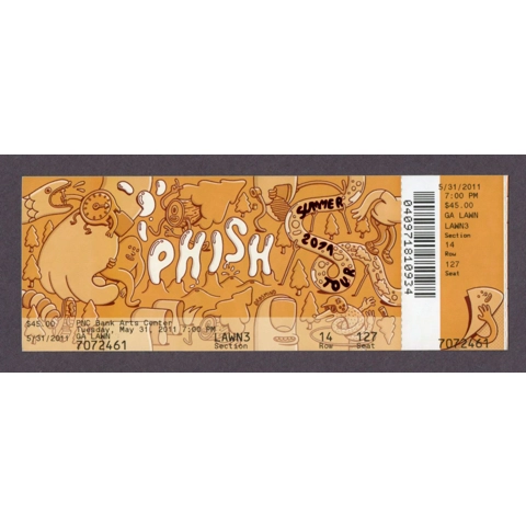 PHISH Summer Tour 2011-05-31 PNC BANK ARTS CENTER Holmdel, NJ Full Unused Concert Ticket Trey Anastasio GRAPHICS