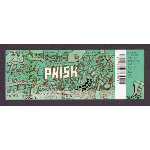 PHISH Summer Tour 2011-06-07 COMCAST CENTER Mansfield, MA Full Unused Concert Ticket Trey Anastasio GRAPHICS