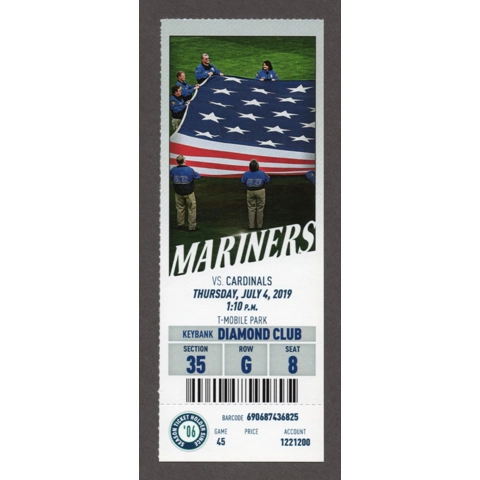 Daniel Ponce de Leon 1st WIN 2019-07-04 Seattle Mariners vs St. Louis Cardinals RARE DIAMOND CLUB Ticket Dexter Fowler HR 113 Matt Wieters HR 140