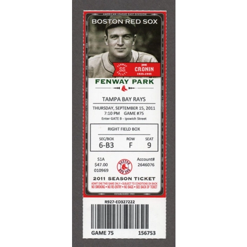 Jose Iglesias 1st HIT 2011-09-15 Boston Red Sox vs Tampa Bay Rays Full Season Ticket Evan Longoria Casey Kotchman Melvin Upton HR Joe Cronin