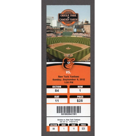 Derek Jeter HR 255 LAST DH Baltimore Orioles vs New York Yankees 2012-09-09 Full Season Ticket Granderson HR Alex Rodriguez HIT 2880 TIES FRISCH