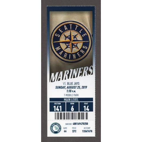 Clay Buchholz 1000th STRIKEOUT 2019-08-25 Seattle Mariners vs Toronto Blue Jays Full Season Ticket Dylan Moore HR 6 Marco Gonzalez WIN 32