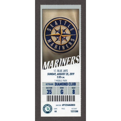 Clay Buchholz 1000th STRIKEOUT 2019-08-25 Seattle Mariners vs Toronto Blue Jays Full DIAMOND CLUB Season Ticket Dylan Moore HR 6 Marco Gonzalez WIN 32