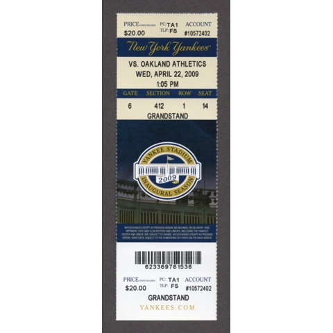 Derek Jeter HR 210 CAPTAIN 2009-04-22 New York Yankees vs Oakland Athletics Full Season Ticket Hideki Matsui HR Melky Cabrera WALKOFF 1st MULTI HR