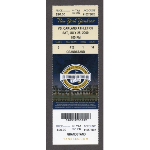 Derek Jeter HR 217 CAPTAIN 2009-07-25 New York Yankees vs Oakland Athletics Full Season Ticket Mark Teixeira HR 228