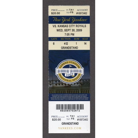 Derek Jeter HR 224 CAPTAIN 2009-09-30 New York Yankees vs Kansas City Royals Full Season Ticket Nick Swisher HR 133 SWISH