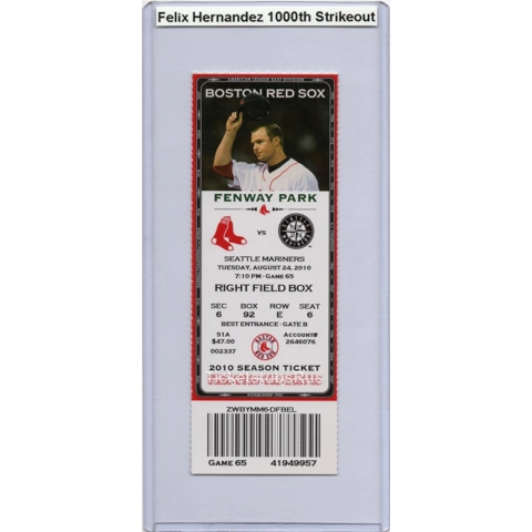 Felix Hernandez 1000th STRIKEOUT MILESTONE 2010 Red Sox @ Mariners Full Ticket