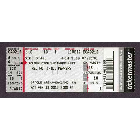 2012 RED HOT CHILI PEPPERS Concert 2/18 Full Ticket ORACLE ARENA Oakland CA RARE