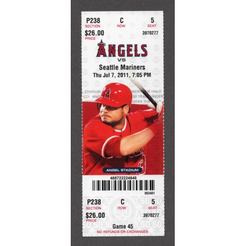 Kyle Seager MLB Debut 2011-07-07 Los Angeles Angels vs Seattle Mariners Full Season Ticket - Jered Weaver WIN 75 CG GEM - Bobby Abreu