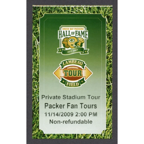 2009 Lambeau Field Tour Full Souvenir Ticket 2009-11-14 Packer Fan Tours Green Bay Packers Hall of Fame