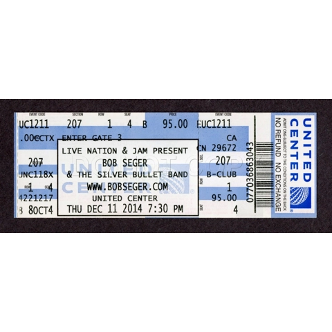 2014 BOB SEGER Concert 12/11 Full Ticket UNITED CENTER Chicago IL RIDE OUT TOUR