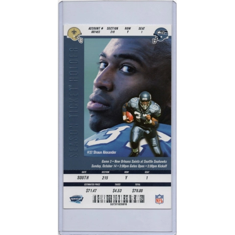 Drew Brees 1st GAME SEATTLE DEBUT 2007 NFL Saints @ Seahawks 10/14 Full Ticket
