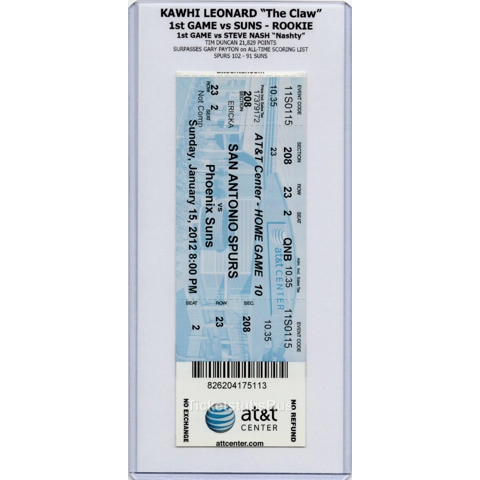 2012 Kawhi Leonard 1ST GAME SPURS vs SUNS Steve Nash 1/15 Full Ticket NBA Rookie