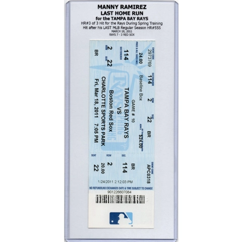 Manny Ramirez LAST HOME RUN for Tampa Bay Rays vs Red Sox 3/18/2011 Full Ticket